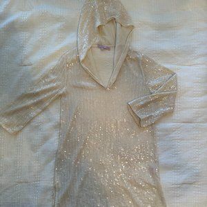 Calypso St. Barth White Sequin Hooded Tunic Top